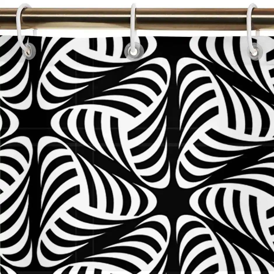 Lushomes Shower Curtain - Black/White | Printed Swirly Triangles | Water-Repellent | 72 x 80 inch