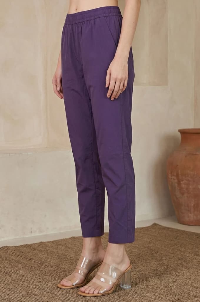 Purple Solid Rayon Straight Fit Ankle Length Mid Rise Pants — photo 2