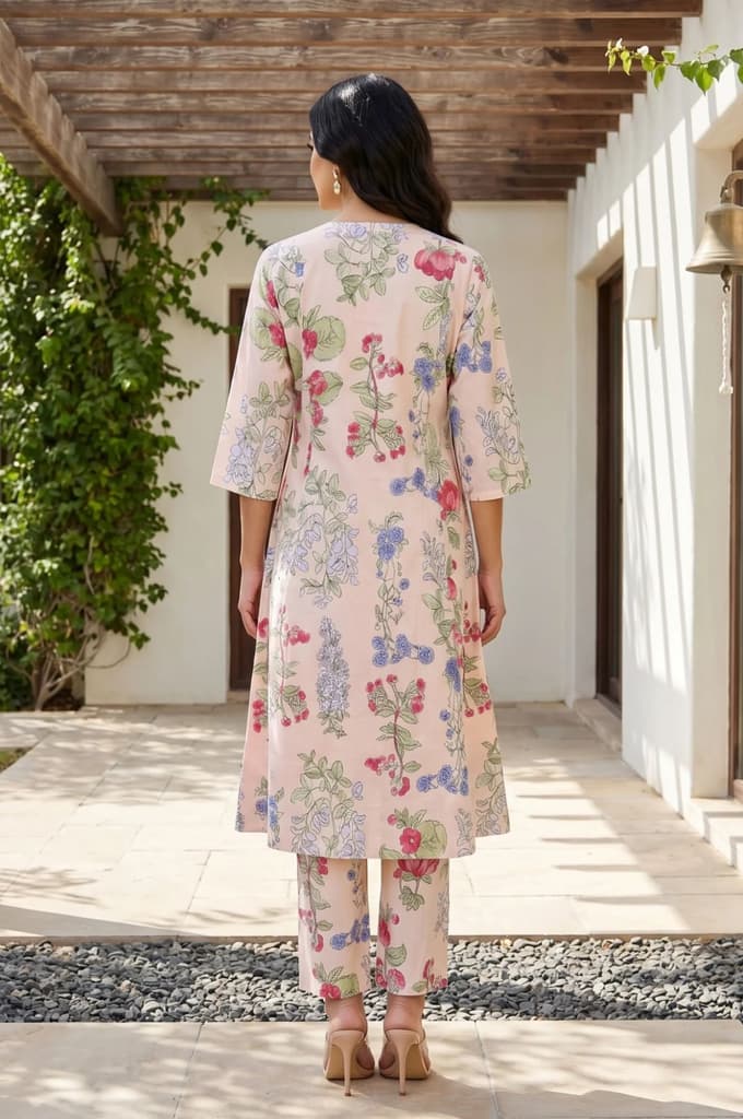 Peach Floral Printed Pure Cotton A-line Kurta — photo 5