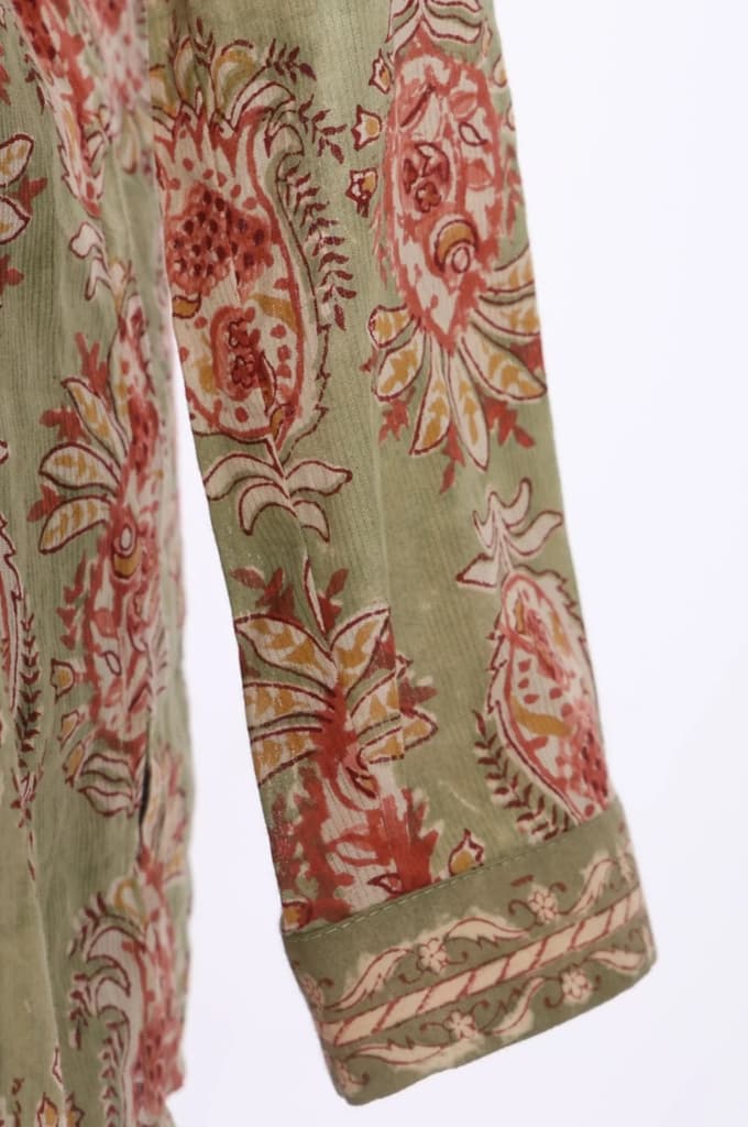 Green Block Floral Printed Pure Cotton A-line Top — photo 6