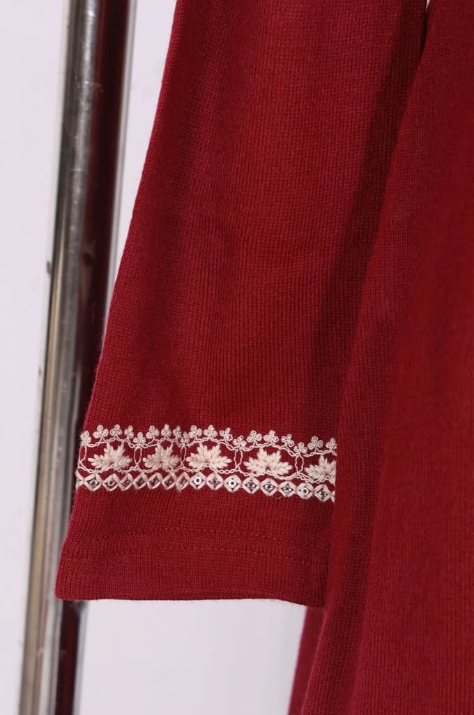 Maroon Embroidered Thread Work Acrylic A-line Kurta — photo 6