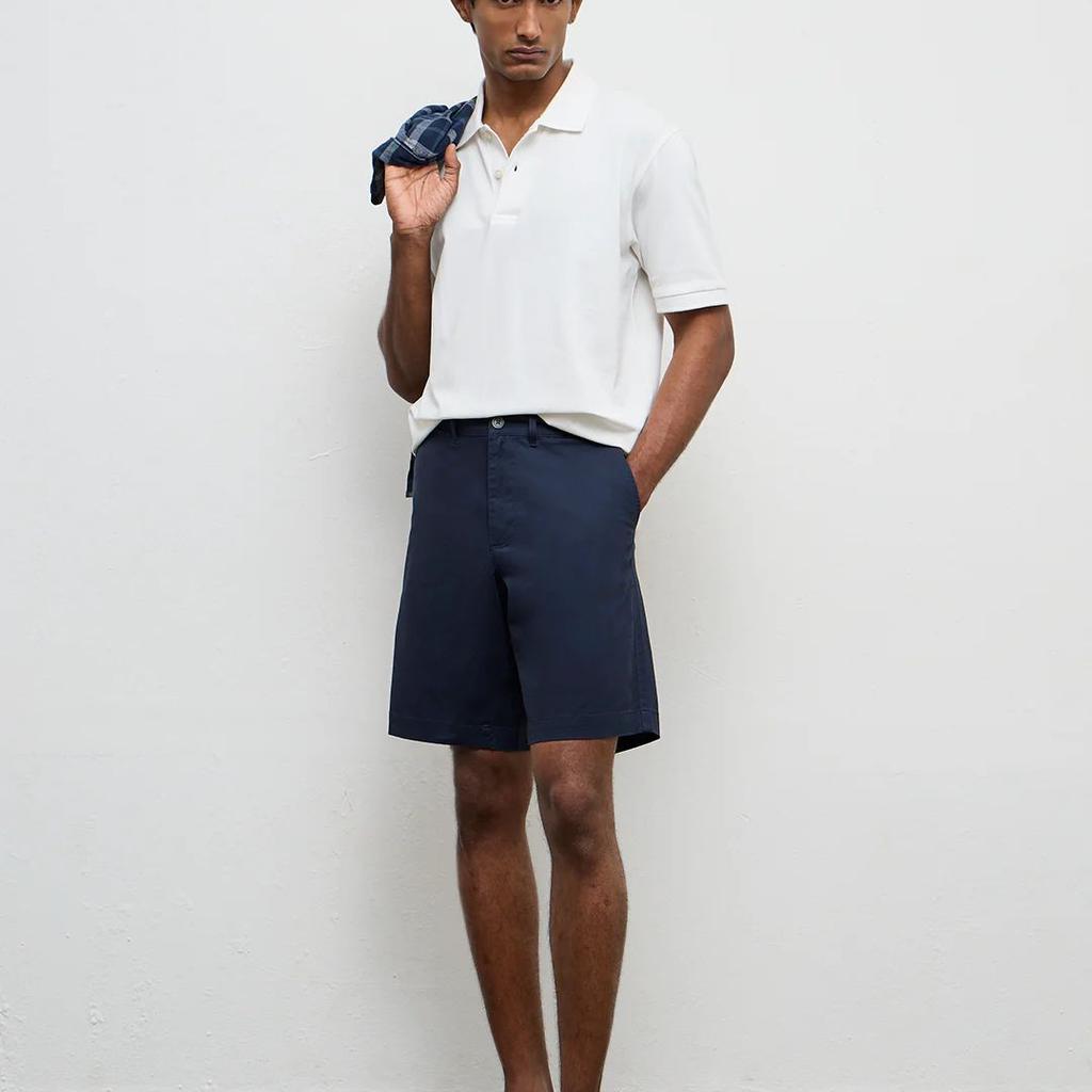 WES Casuals Navy Relaxed-Fit Mid-Rise Cotton-Blend Shorts