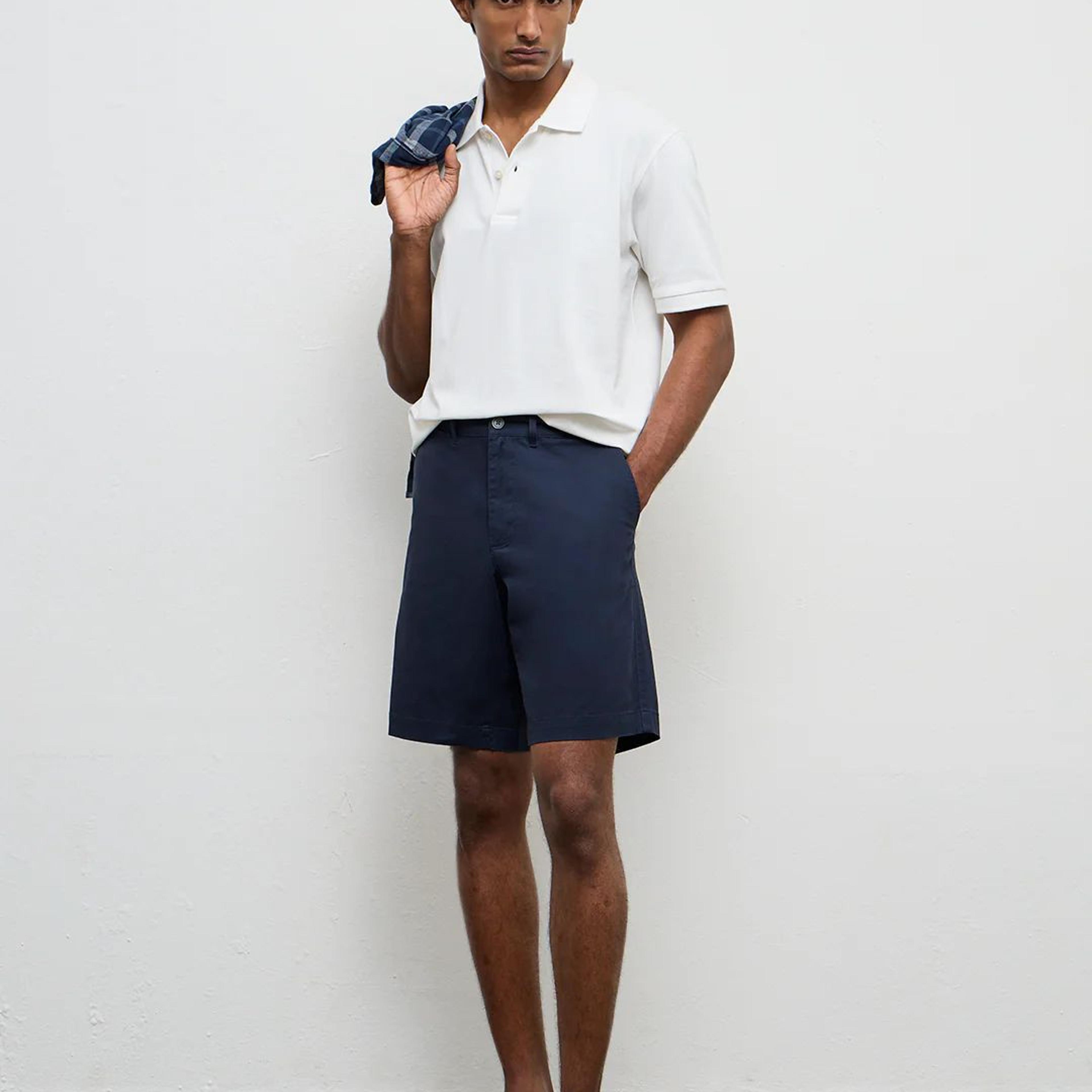 WES Casuals Navy Relaxed-Fit Mid-Rise Cotton-Blend Shorts