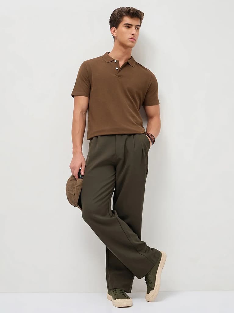 Men's Dark Brown Solid Regular Fit Half Sleeve Cotton Polo T-Shirt — photo 4