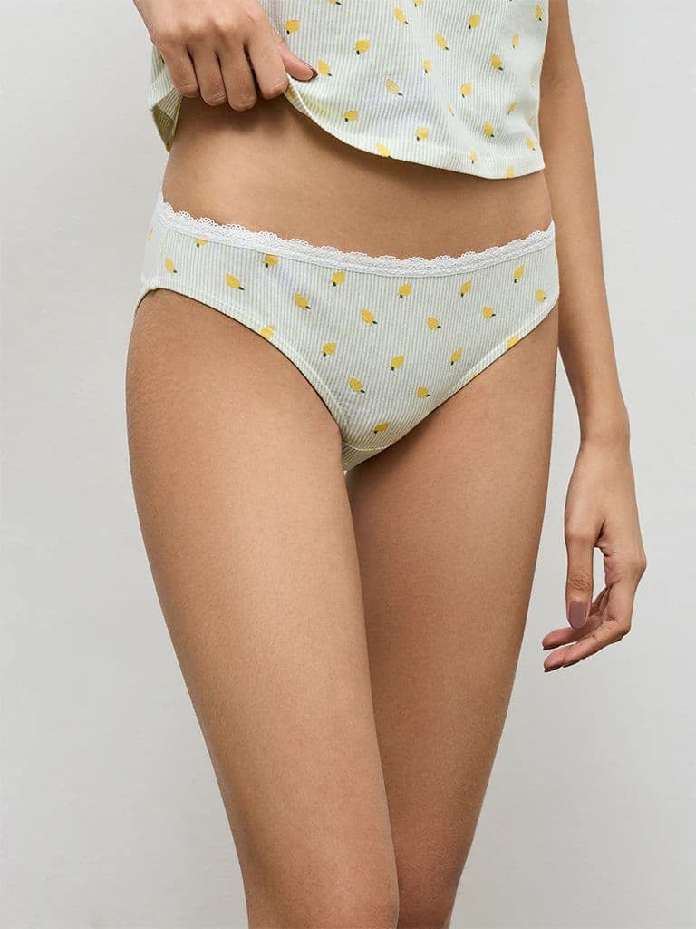 Superstar White Printed Ribbed Cotton-Blend Bikini Briefs — photo 2