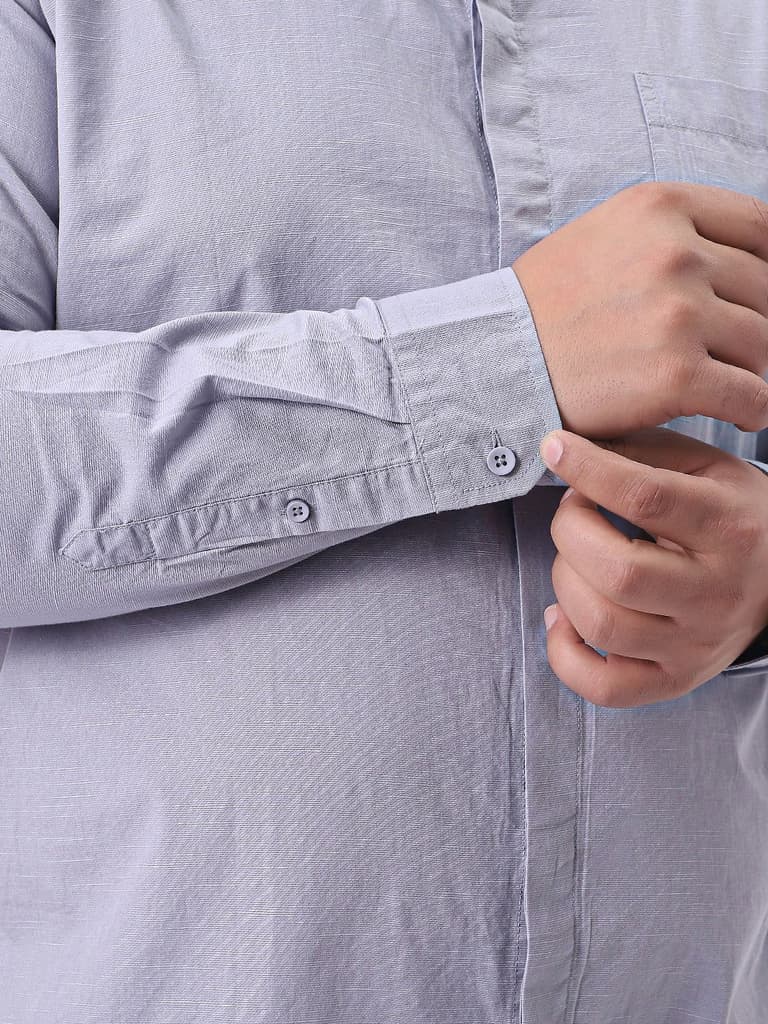 Plus Men's Lavender Cotton Full Sleeve Regular Fit Casual Solid Shirt with Band Collar — photo 6