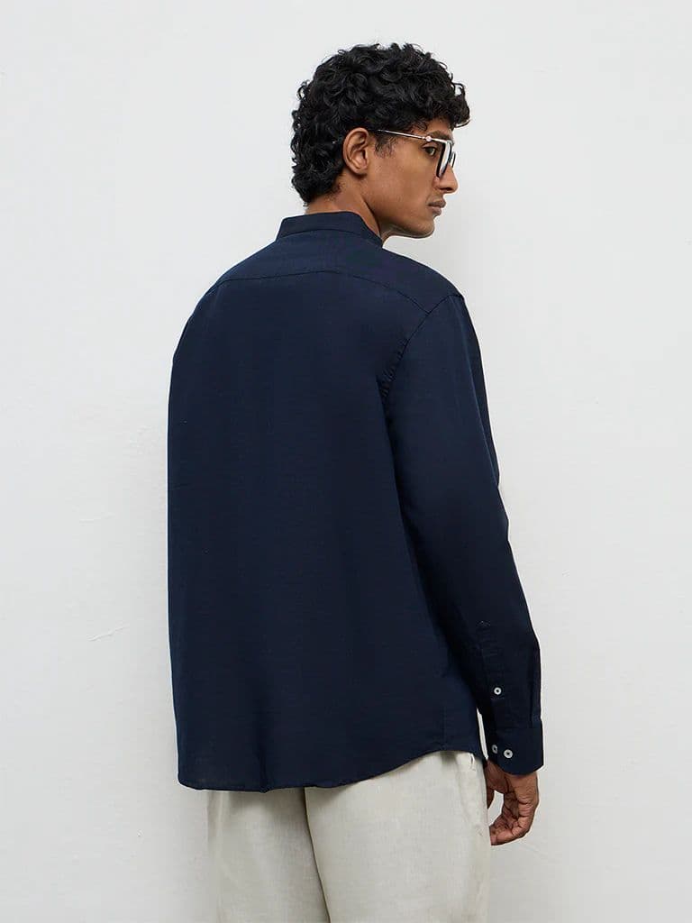 Ascot Navy Relaxed-Fit Linen-Blend Shirt — photo 4