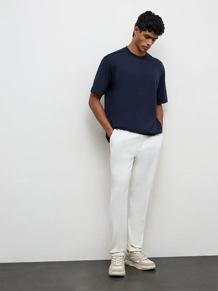 Nuoflexx Navy Solid Relaxed-Fit Cotton-Blend T-Shirt — photo 2