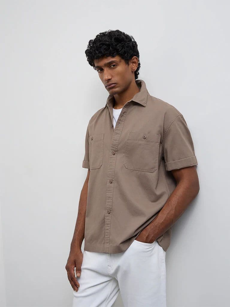 WES Casuals Brown Relaxed-Fit Cotton Shirt — photo 2