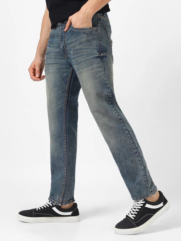 Men's Blue Regular Fit Washed Jeans Stretchable — photo 2