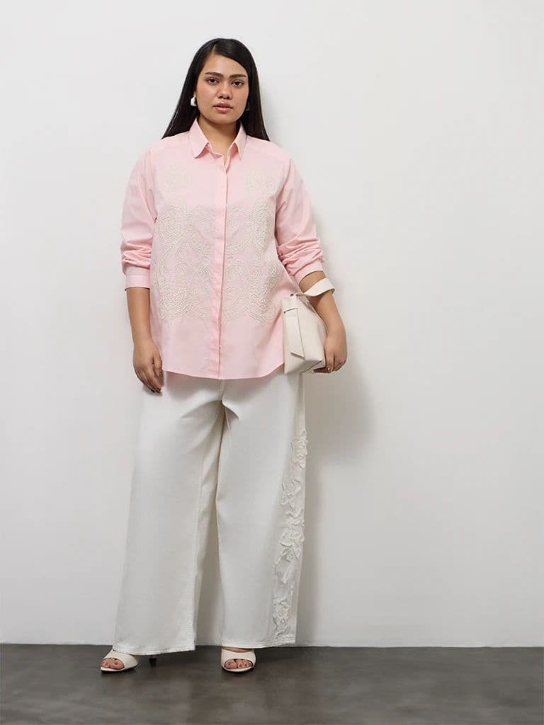 Gia White Floral Embroidered High-Rise Jeans