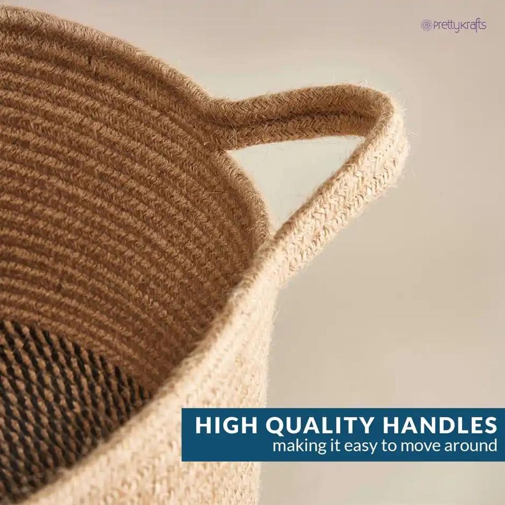 PrettyKrafts Jute & Rope Multipurpose Basket | Toy Storage, Laundry Box & Planter Organizer - Brown