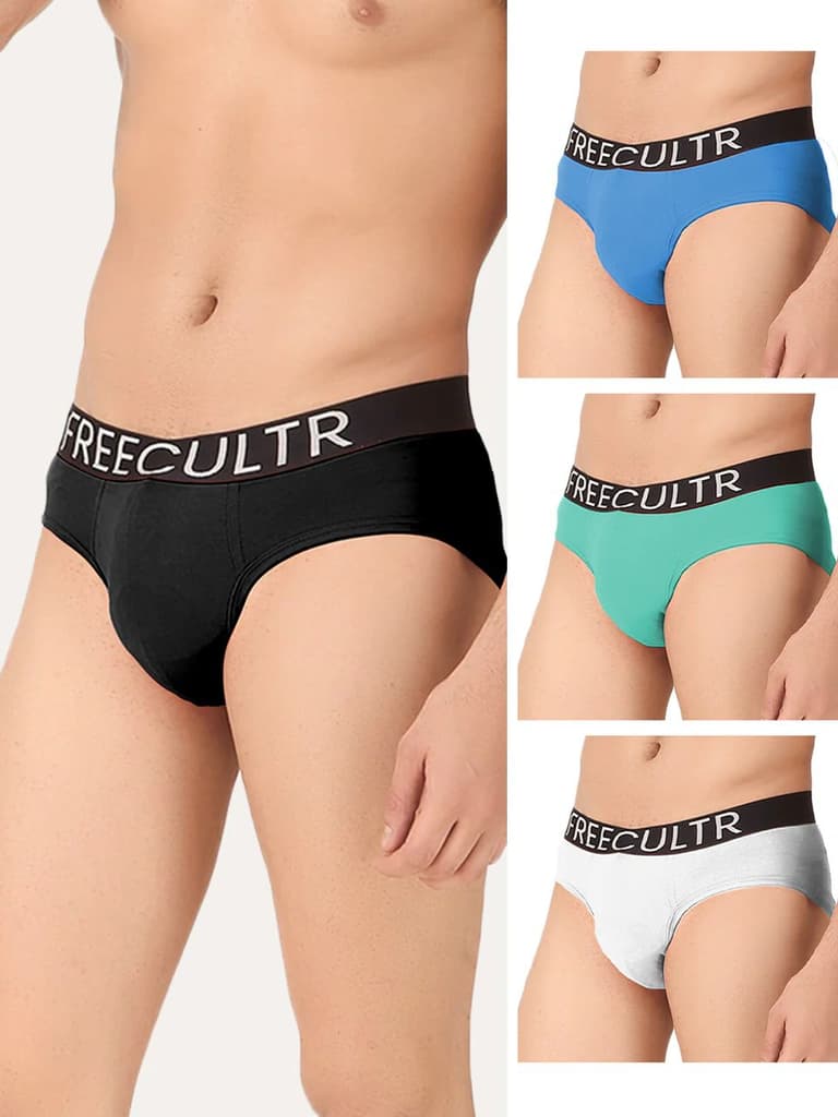 Men's Organic Cotton Briefs Pack of 4 — Black; Brilliant Blue; Holly Green; White / S / Men