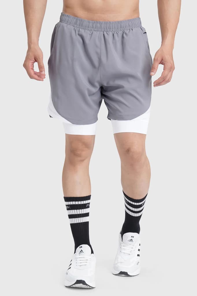 2 in 1 Mesh Shorts Foggy Grey With White — photo 7