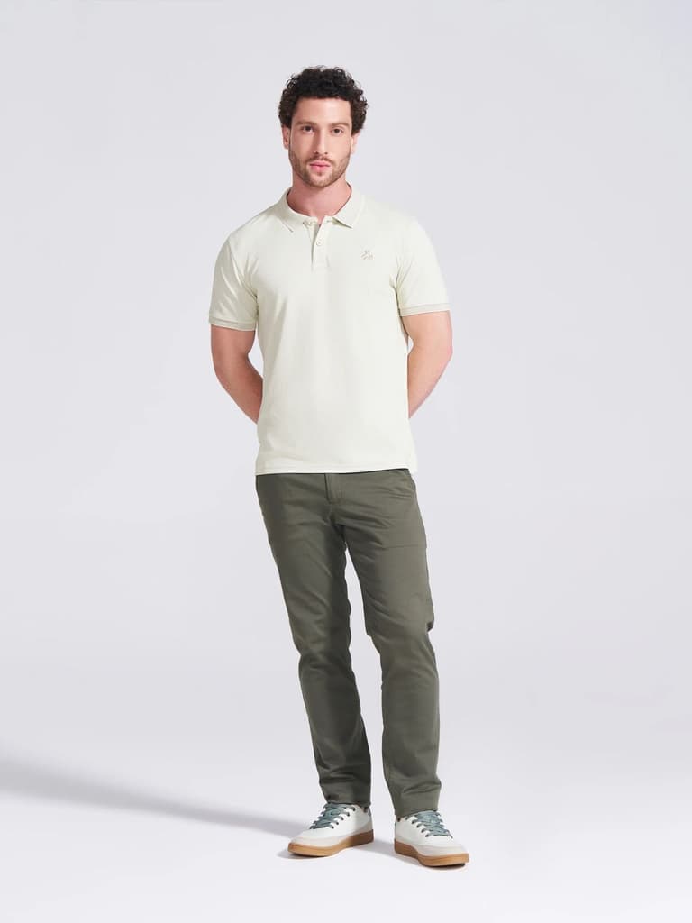 Men's Olive Self Design Polo Collar T-Shirt — photo 3