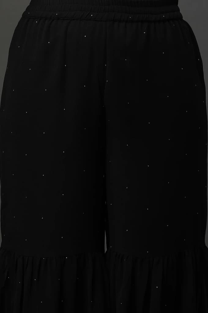 Black Polka Dots Printed Flared Georgette Sharara With Elasticated Waist — photo 6