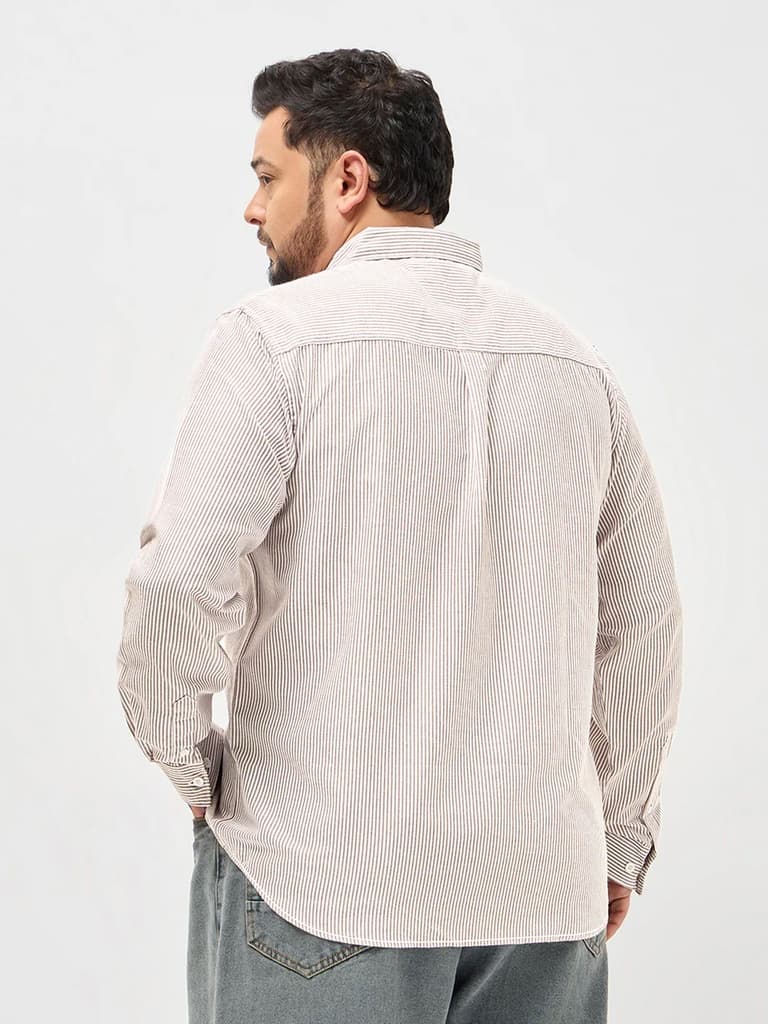 Plus Men's Rust Cotton Full Sleeve Regular Fit Casual Striped Shirt — photo 4