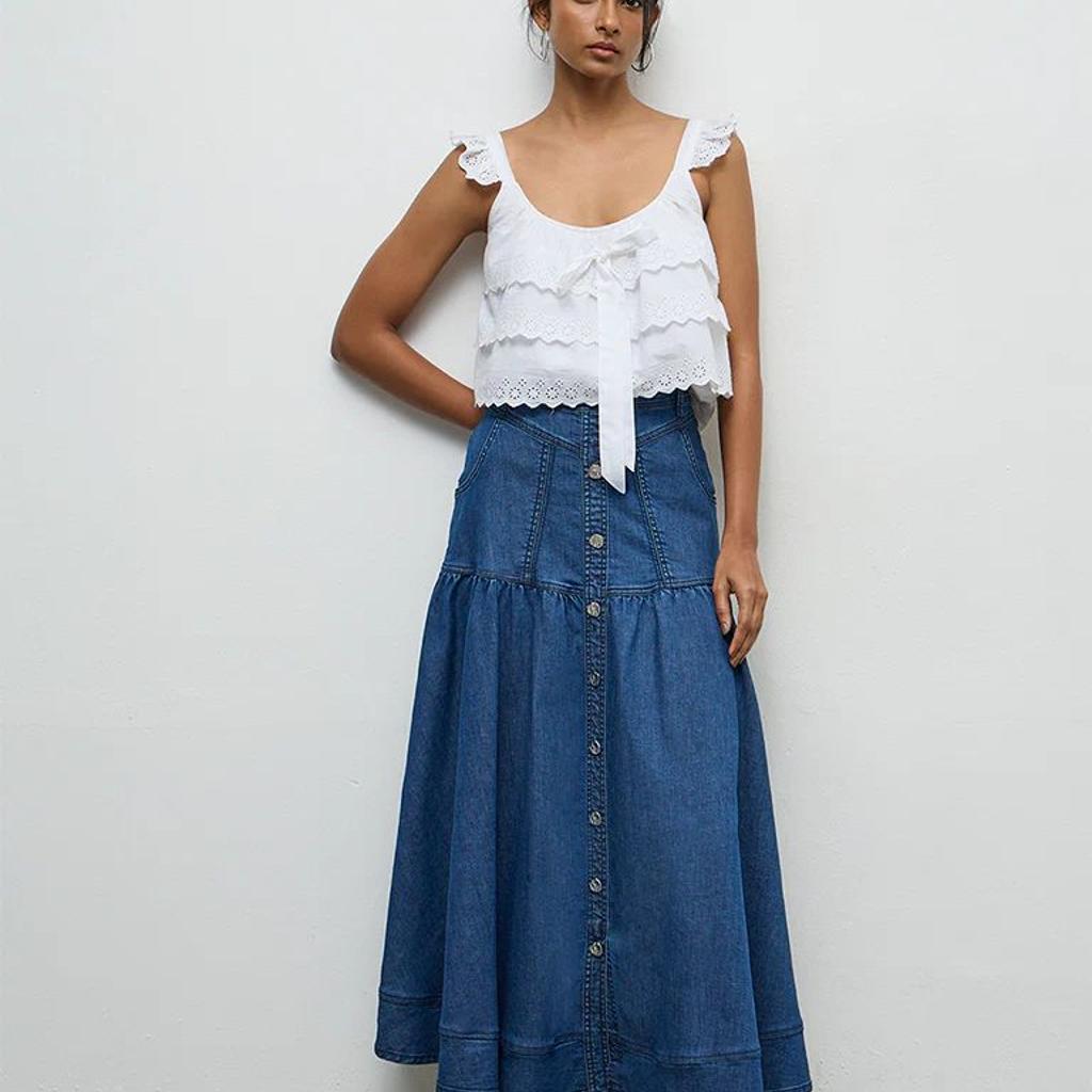 LOV Blue Solid Denim Skirt