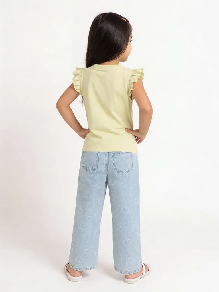 HOP Kids Girls Lime Green Embroidered Cotton T-Shirt — photo 2