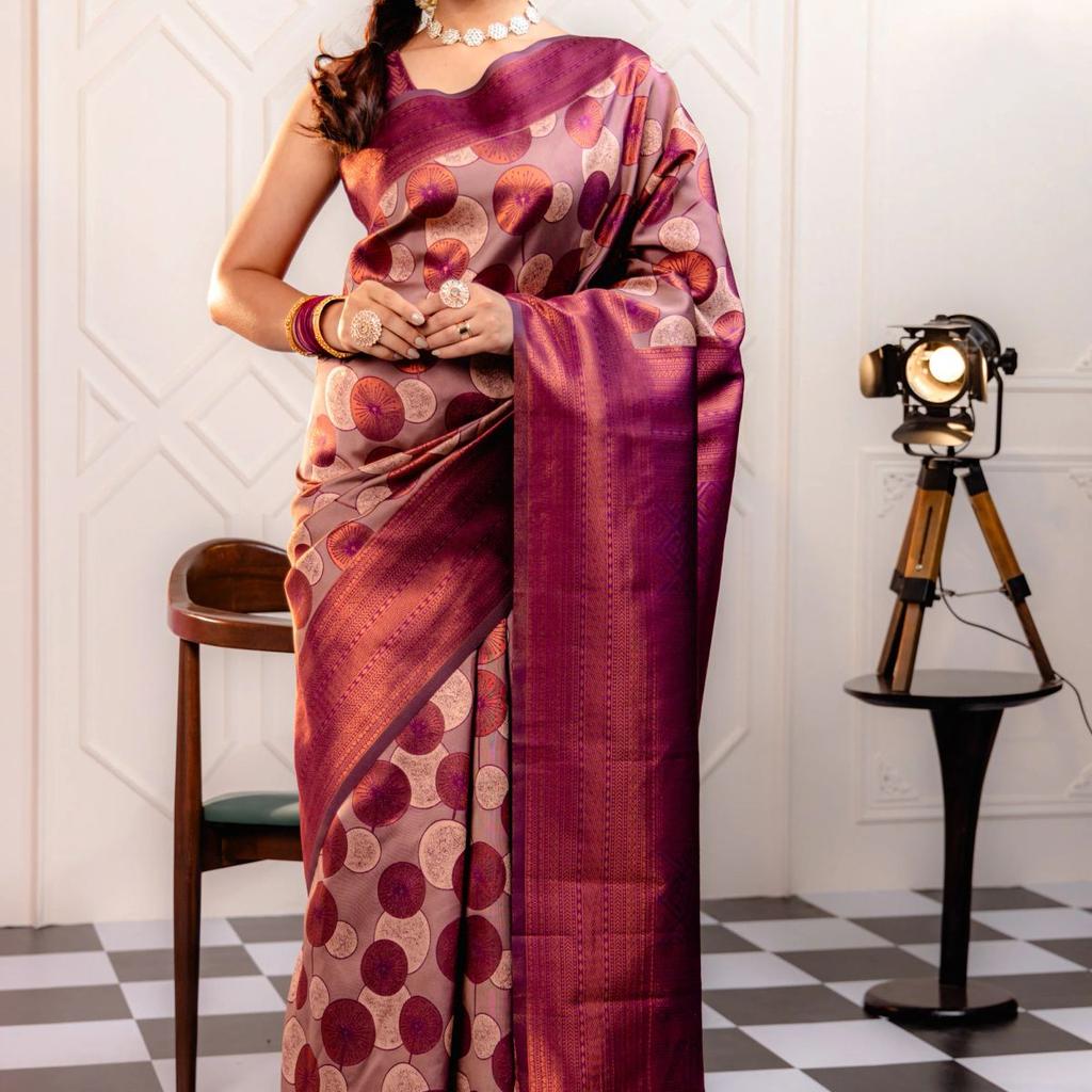 Mimosa Women's Woven Design Kanjivaram Style Art Silk Saree With Blouse Piece : SA00001789MJFREE
