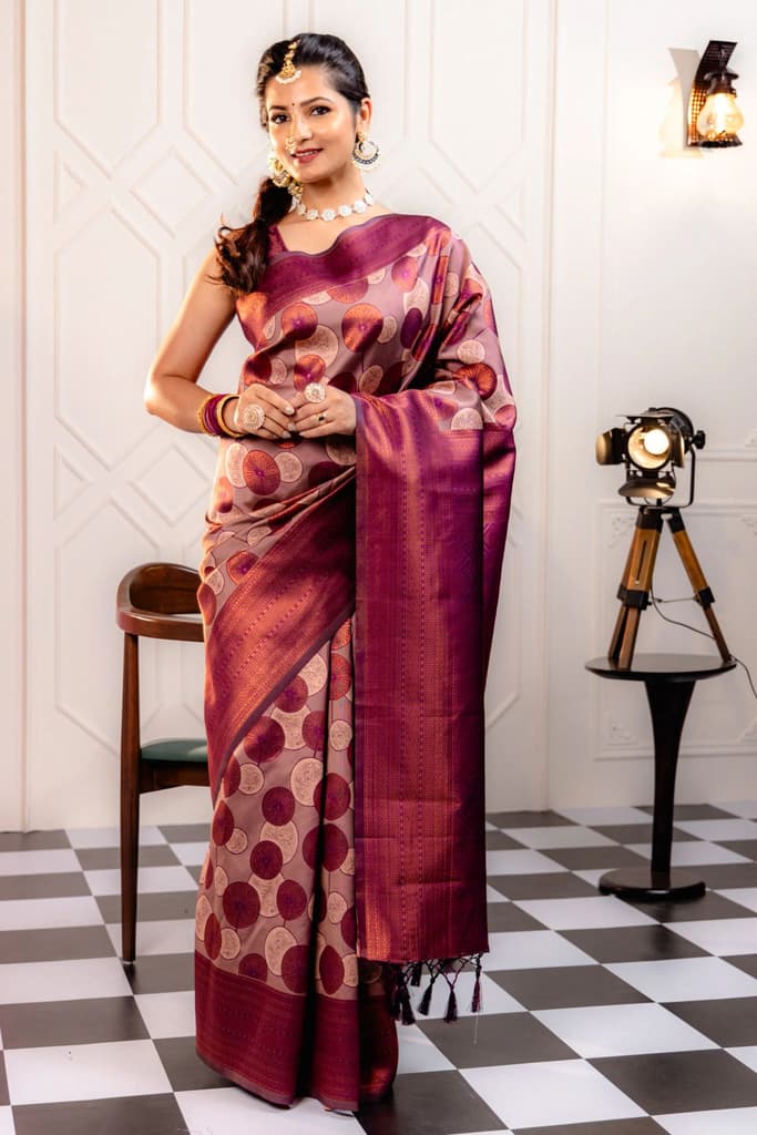 Mimosa Women's Woven Design Kanjivaram Style Art Silk Saree With Blouse Piece : SA00001789MJFREE — Mejanta