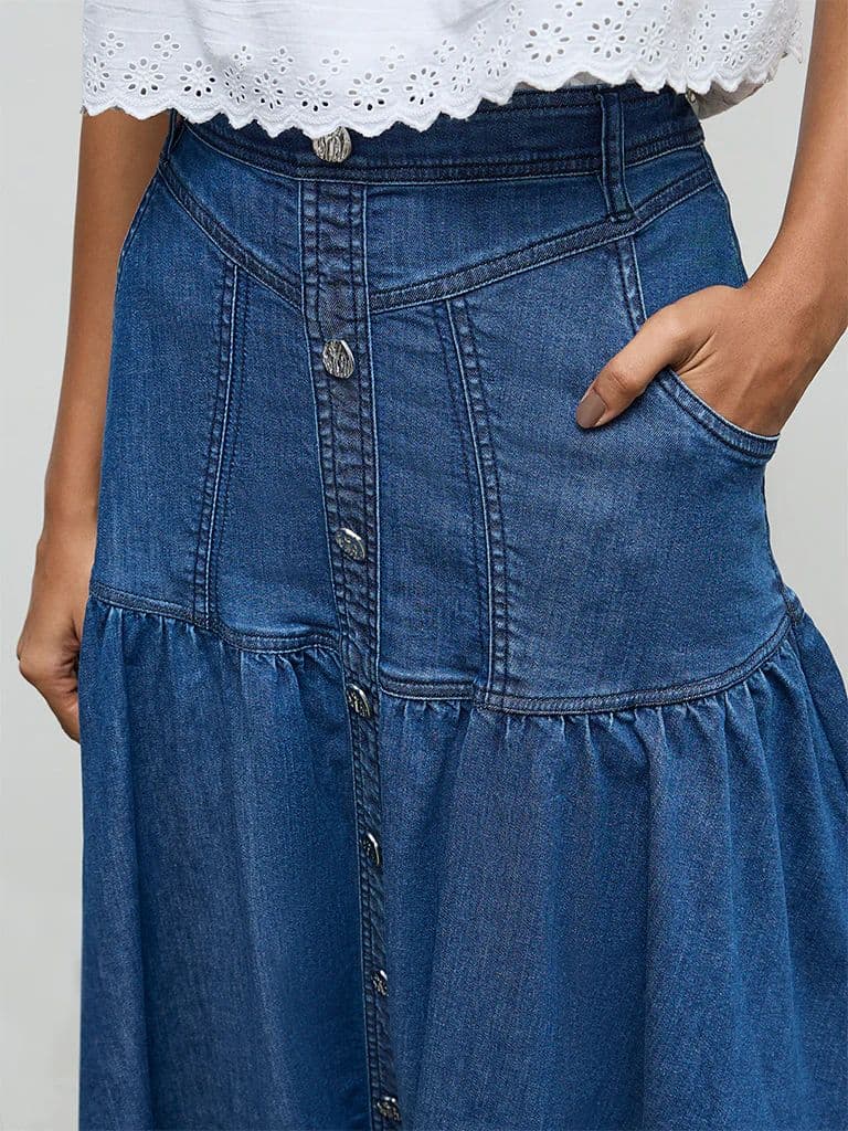 LOV Blue Solid Denim Skirt — photo 3