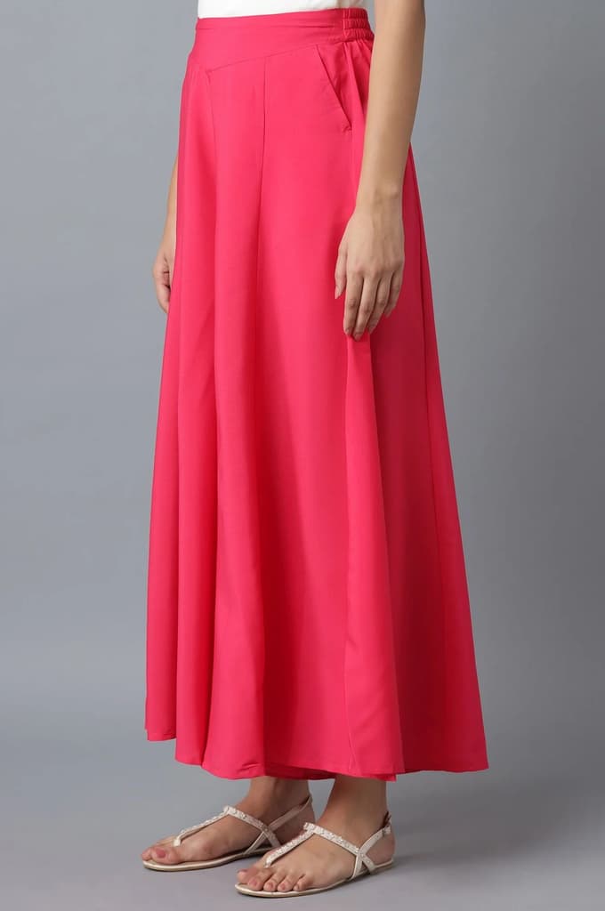Pink Solid Flared Cotton Palazzo With Side Pockets — photo 3