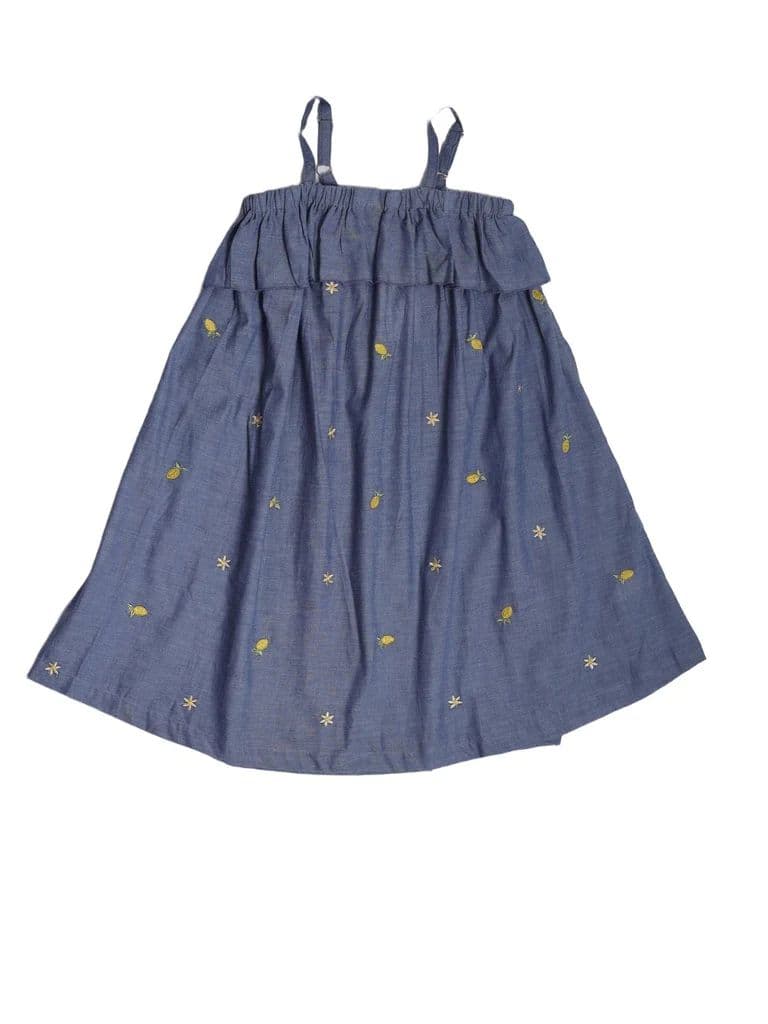 Utsa Kids Girls Blue Embroidered Cotton A-line Dress - (8-14 yrs) — photo 3