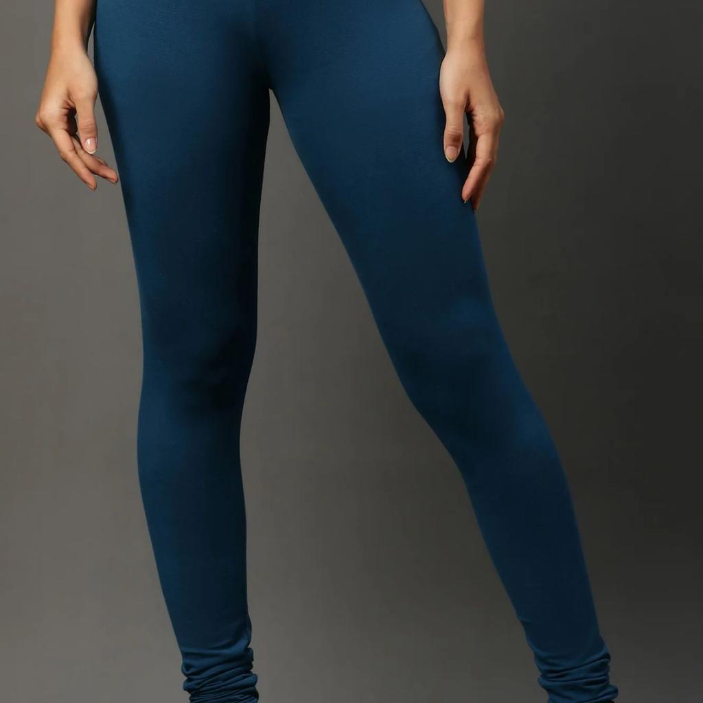 Blue Solid Skinny Fit Cotton Tights With Elasticated Waistband