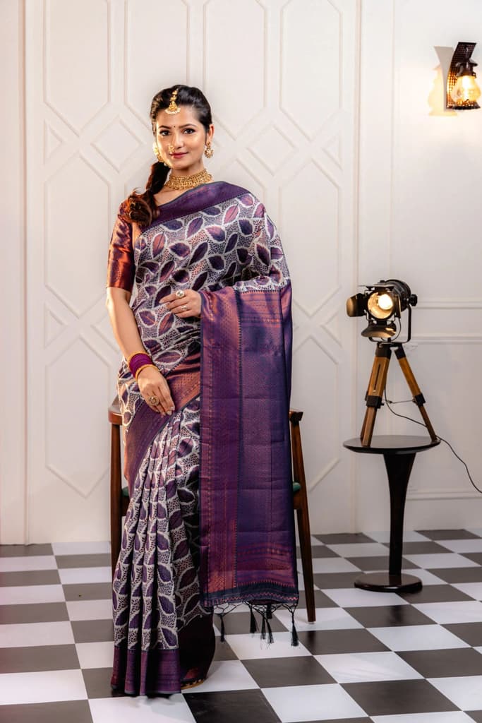 Mimosa Women's Woven Design Kanjivaram Style Art Silk Saree With Blouse Piece : SA00001776GYFREE — photo 2