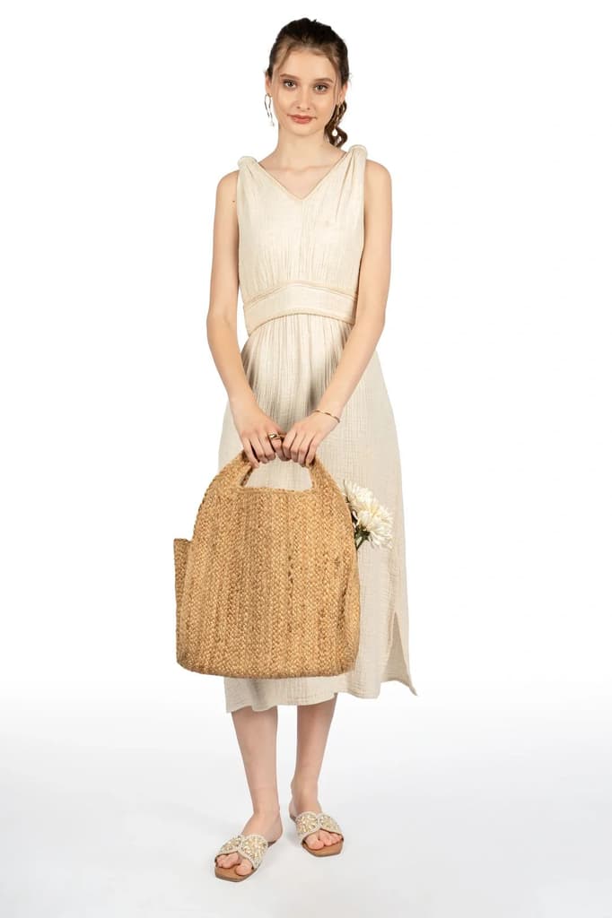 Beige Cotton Fit & Flare Midi Dress — photo 5