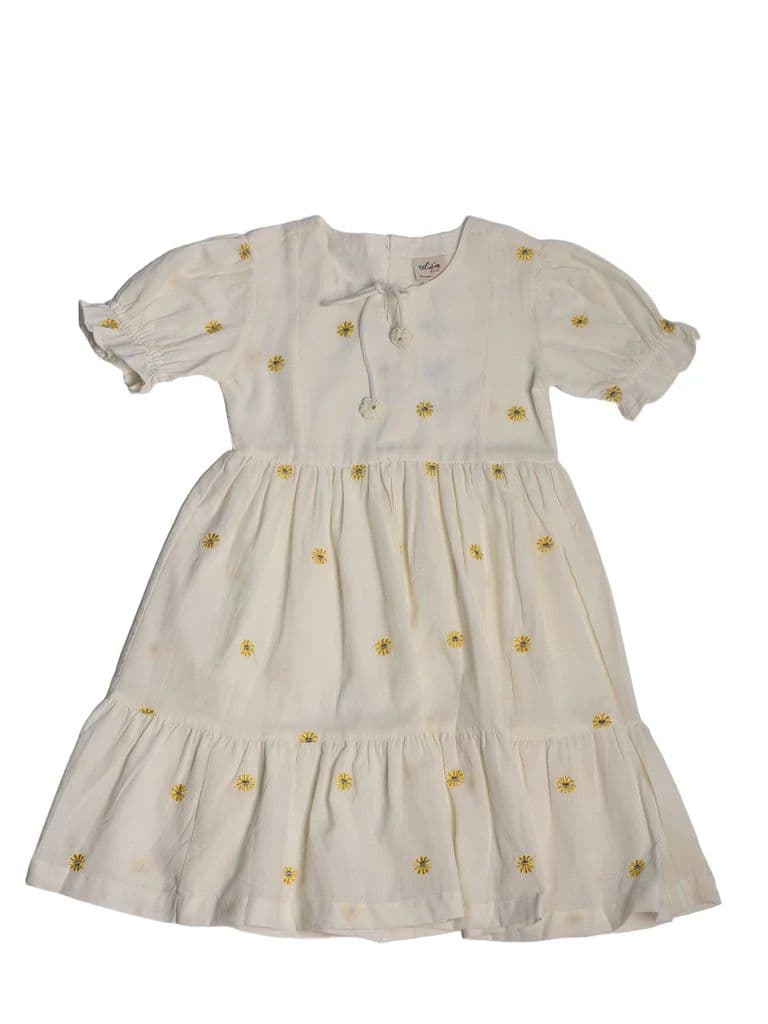 Utsa Kids Girls White Floral Embroidered Cotton-Blend Dress - (8-14 yrs) — photo 3