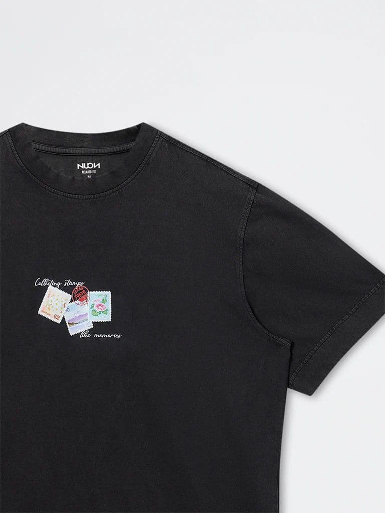 Nuon Charcoal Printed Relaxed-Fit Cotton T-Shirt — photo 3