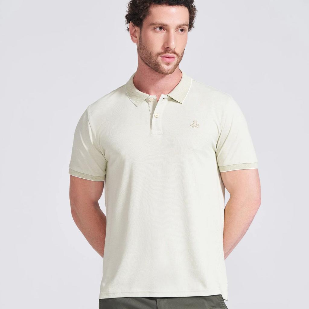 Men's Olive Self Design Polo Collar T-Shirt