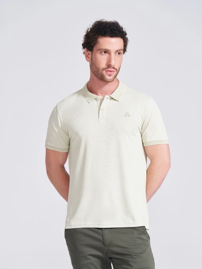 Men's Olive Self Design Polo Collar T-Shirt — Olive / S