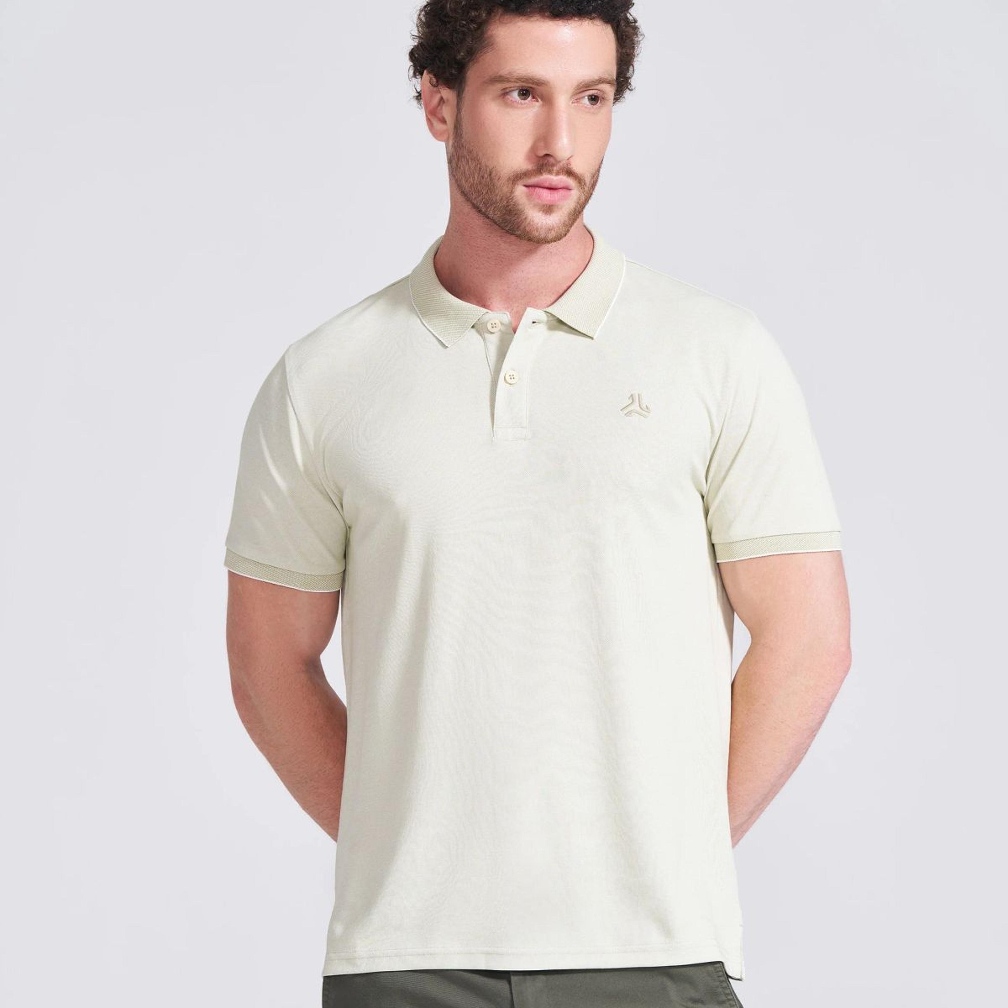 Men's Olive Self Design Polo Collar T-Shirt