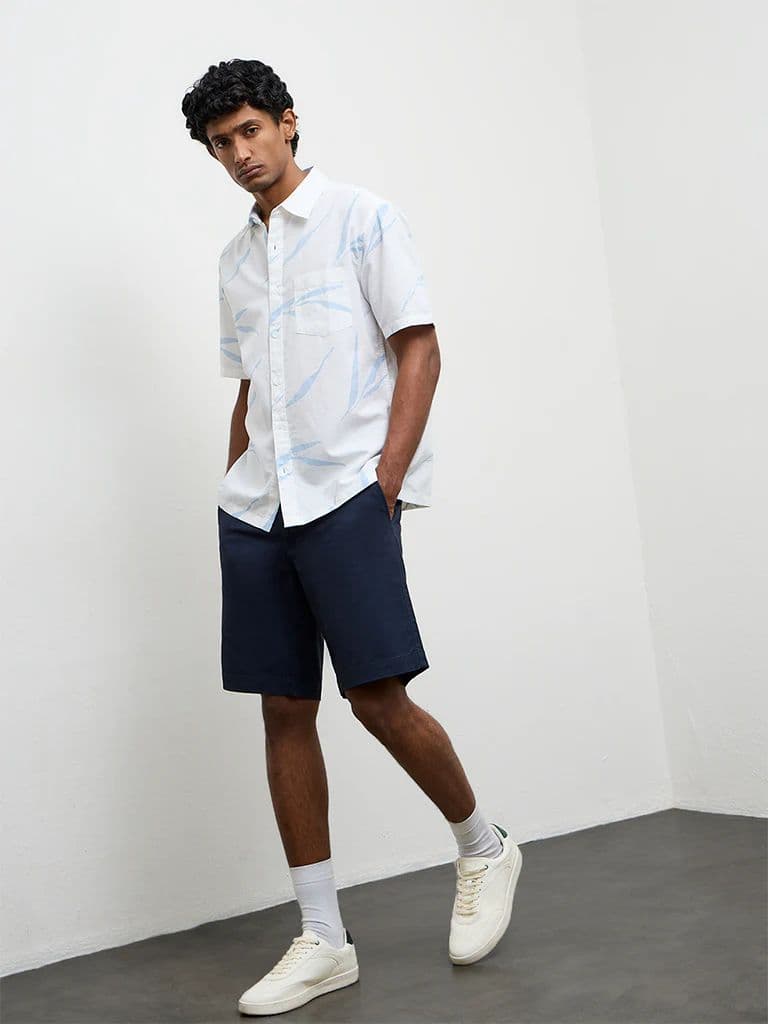 WES Casuals Light Blue Printed Relaxed-Fit Cotton-Blend Shirt — photo 2