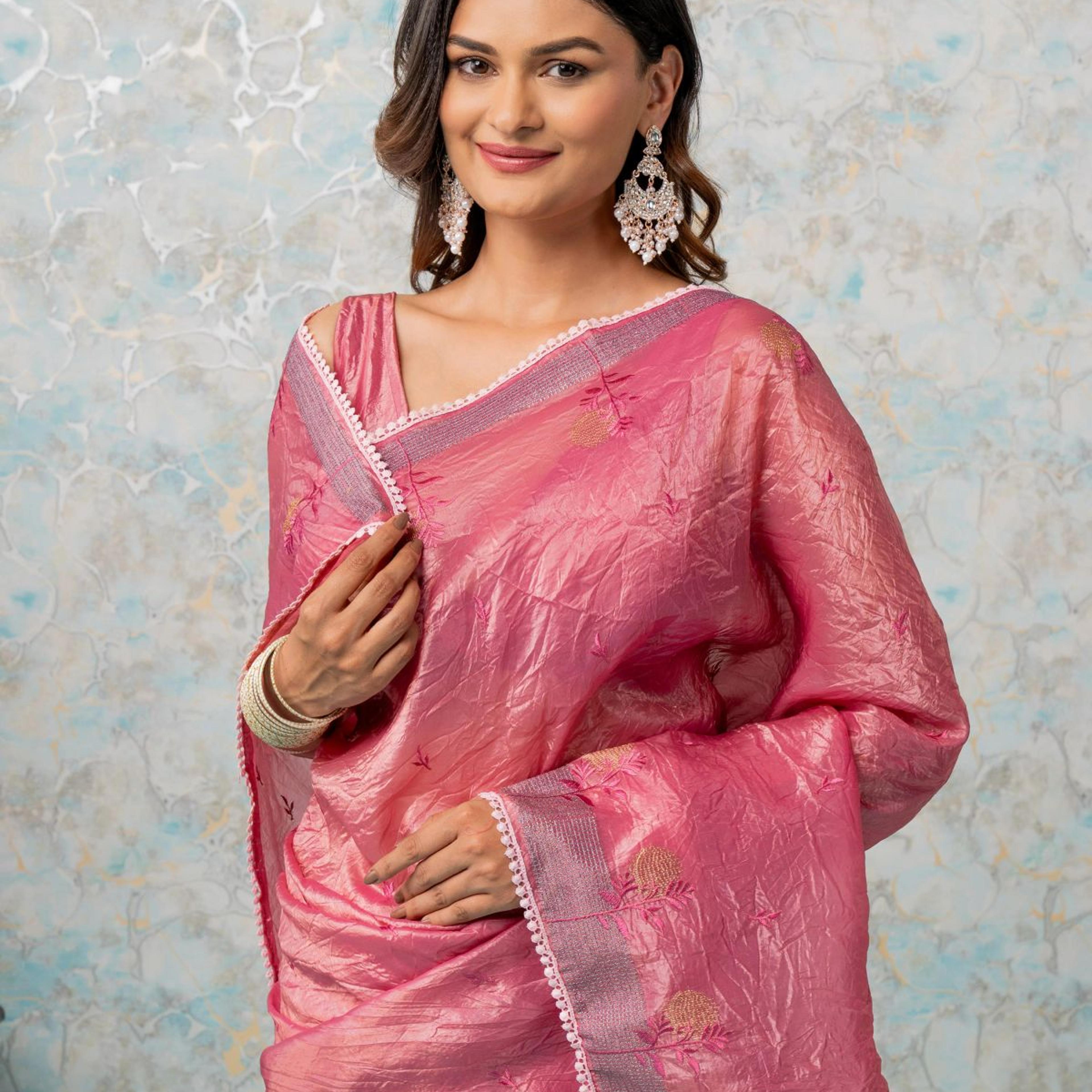 Mimosa Women's Woven Design Banarasi Style Tissue Crush Saree With Blouse Piece : SA00002016STFREE