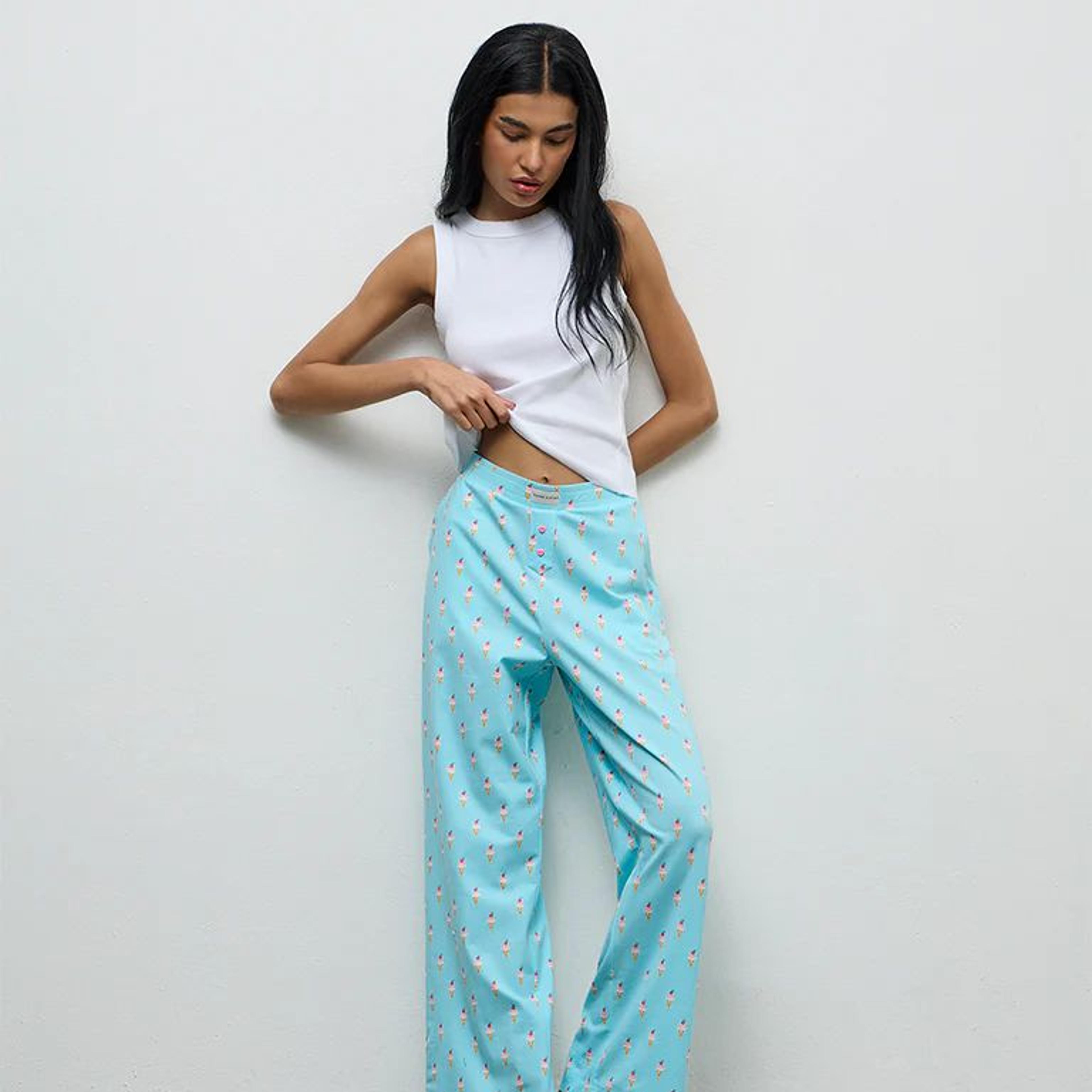 Superstar Blue Printed High-Rise Cotton-Blend Pants