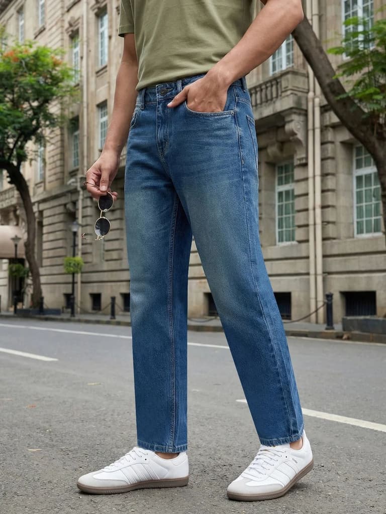 Men's Light Blue Relaxed Fit Washed Denim Jeans Non-Stretchable — 28 / Light Blue