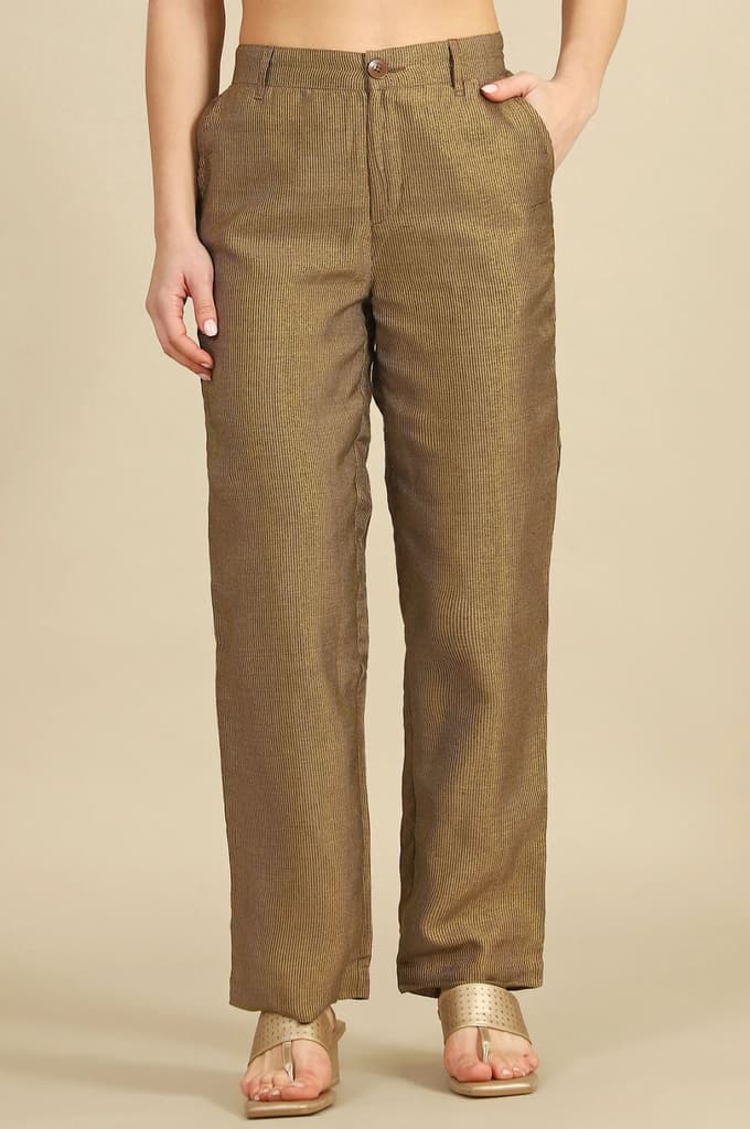 Brown Yarn Dyed Straight Fit Pants With YKK Zipper — photo 2