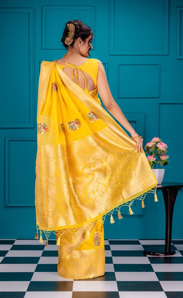 Mimosa Women's Woven Design Banarasi Style Art Silk Saree With Blouse Piece : SA00001771GDFREE — photo 5