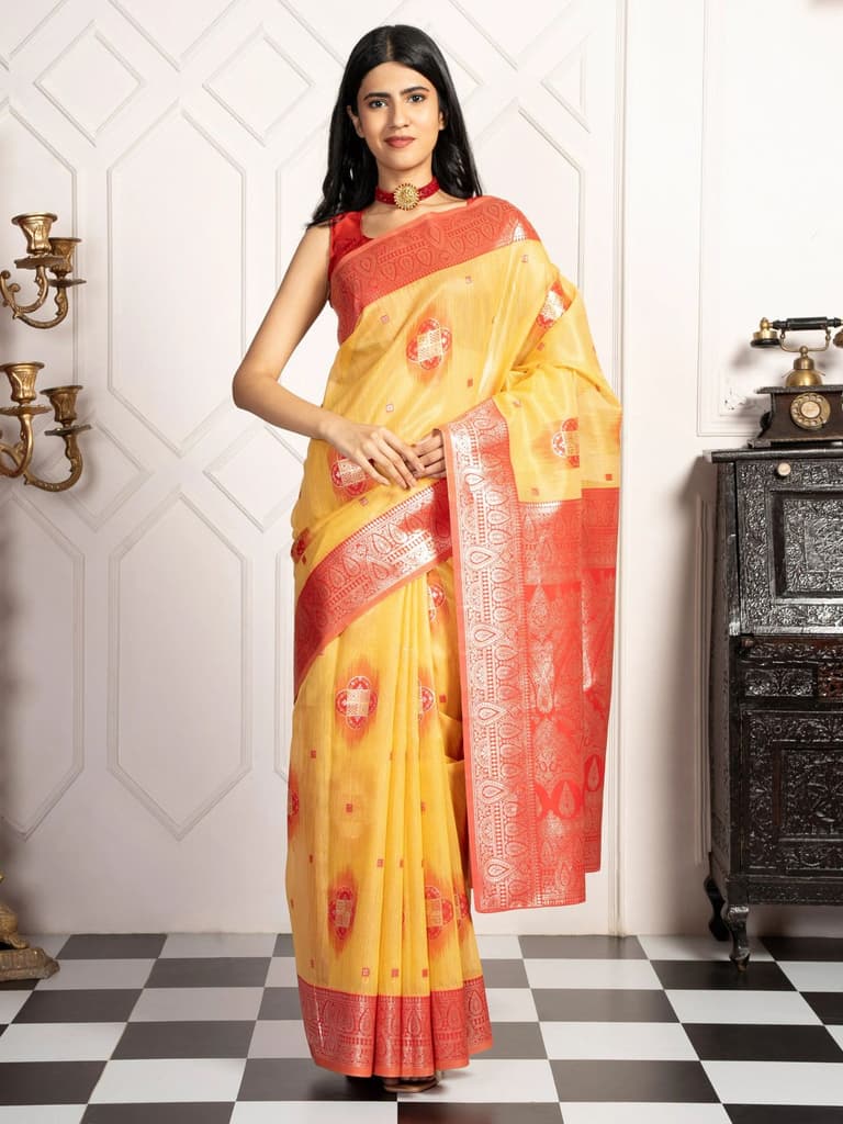 Mimosa Women's Woven Design Kanjivaram Style Art Silk Saree With Blouse Piece : SA00002066GDFREE — photo 2