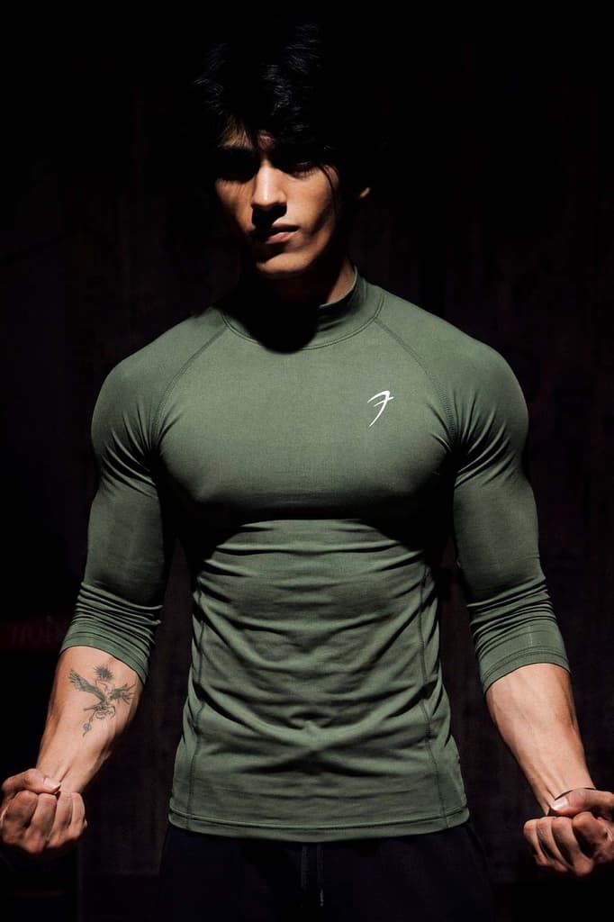 High Neck Compression Full Sleeves T-shirt Olive — S