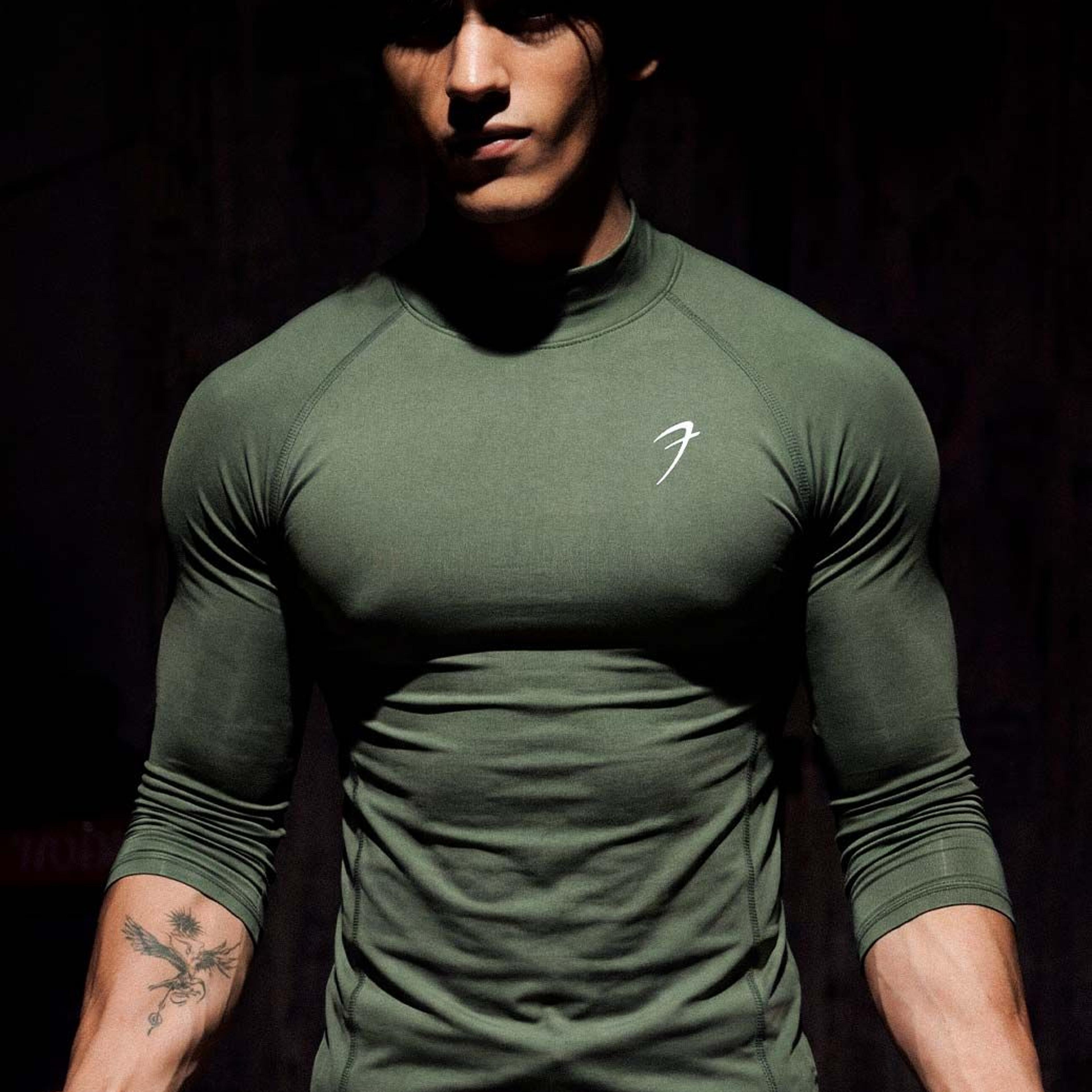 High Neck Compression Full Sleeves T-shirt Olive
