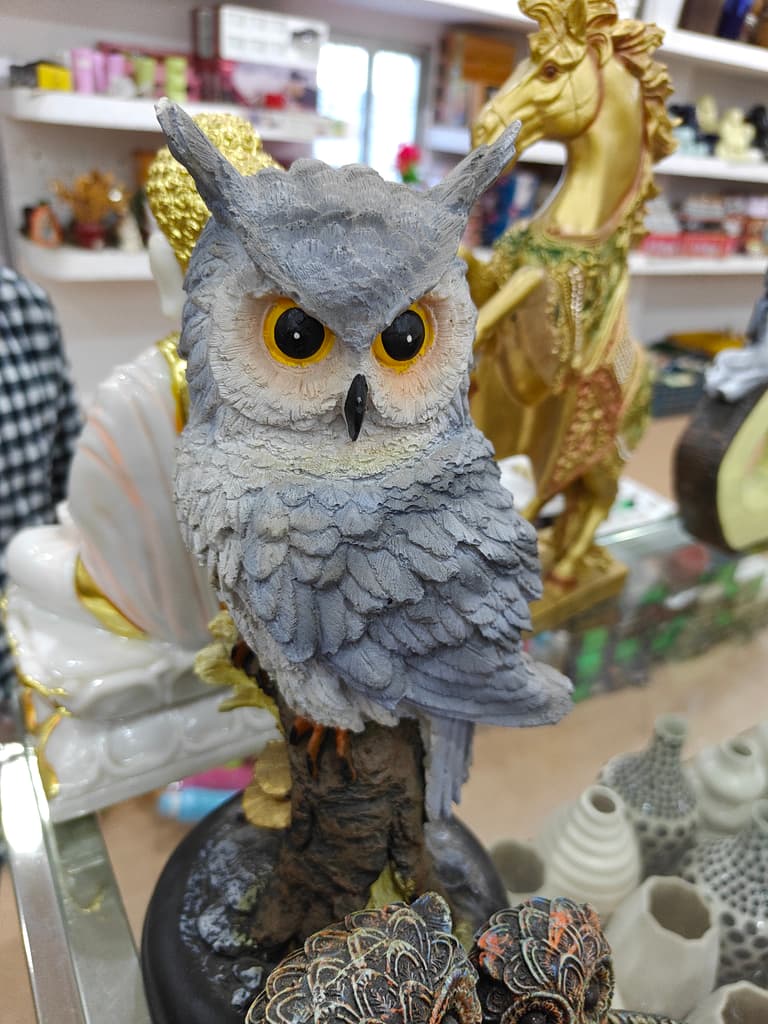 Gray Owl Statue | Decorative | Ceramic | Gray