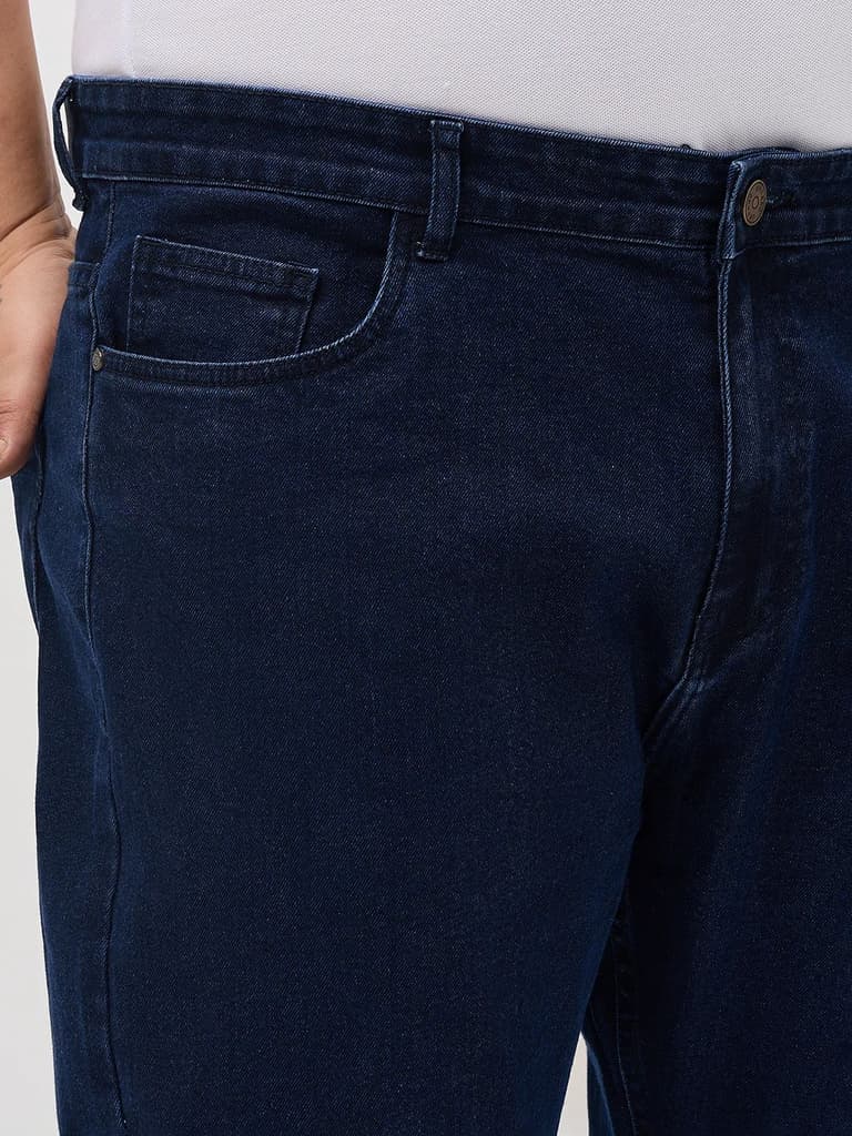 Plus Men's Blue Straight Fit Raw Washed Denim Jeans Stretchable — photo 5