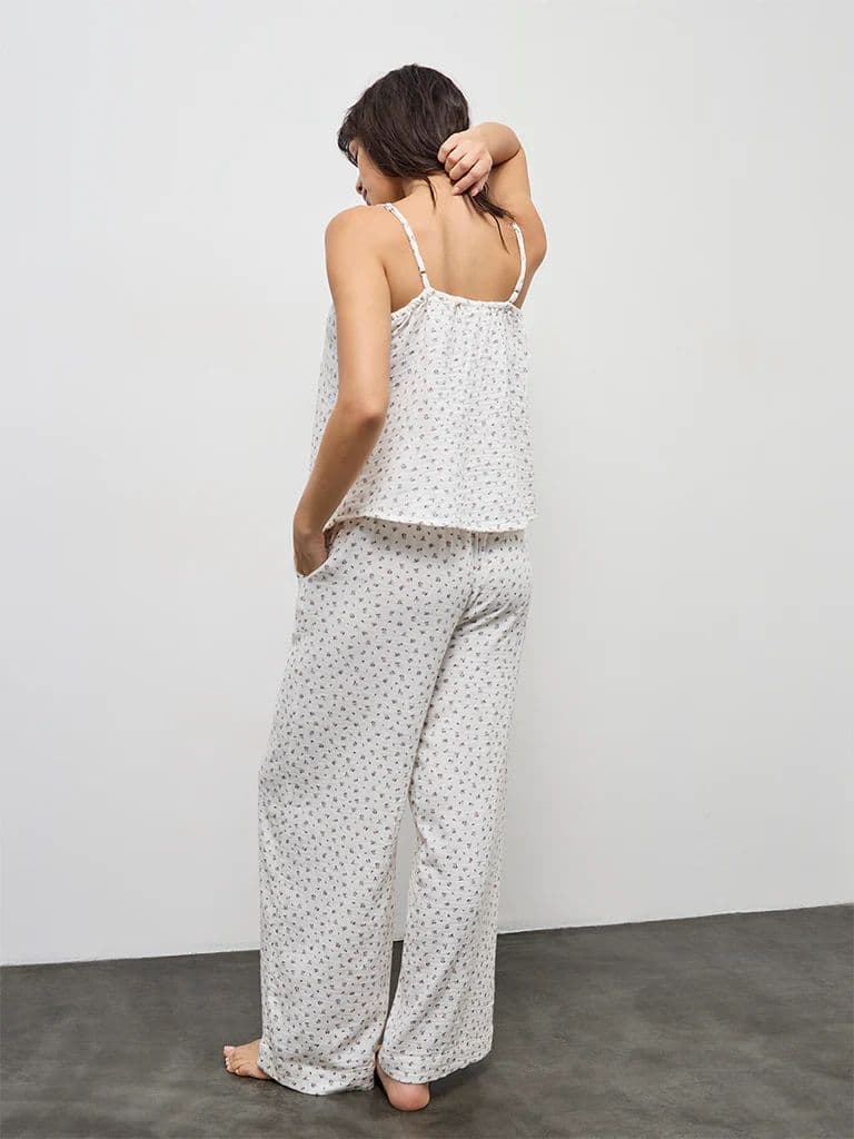 Wunderlove Ivory Floral Printed Cotton Camisole and Pant Set — photo 4