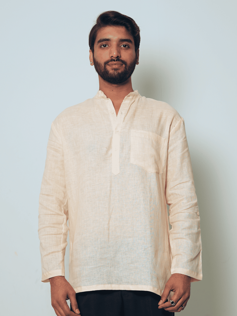 भोर (Bhor) - Men Light Peach Premium Linen Short Kurta — photo 3