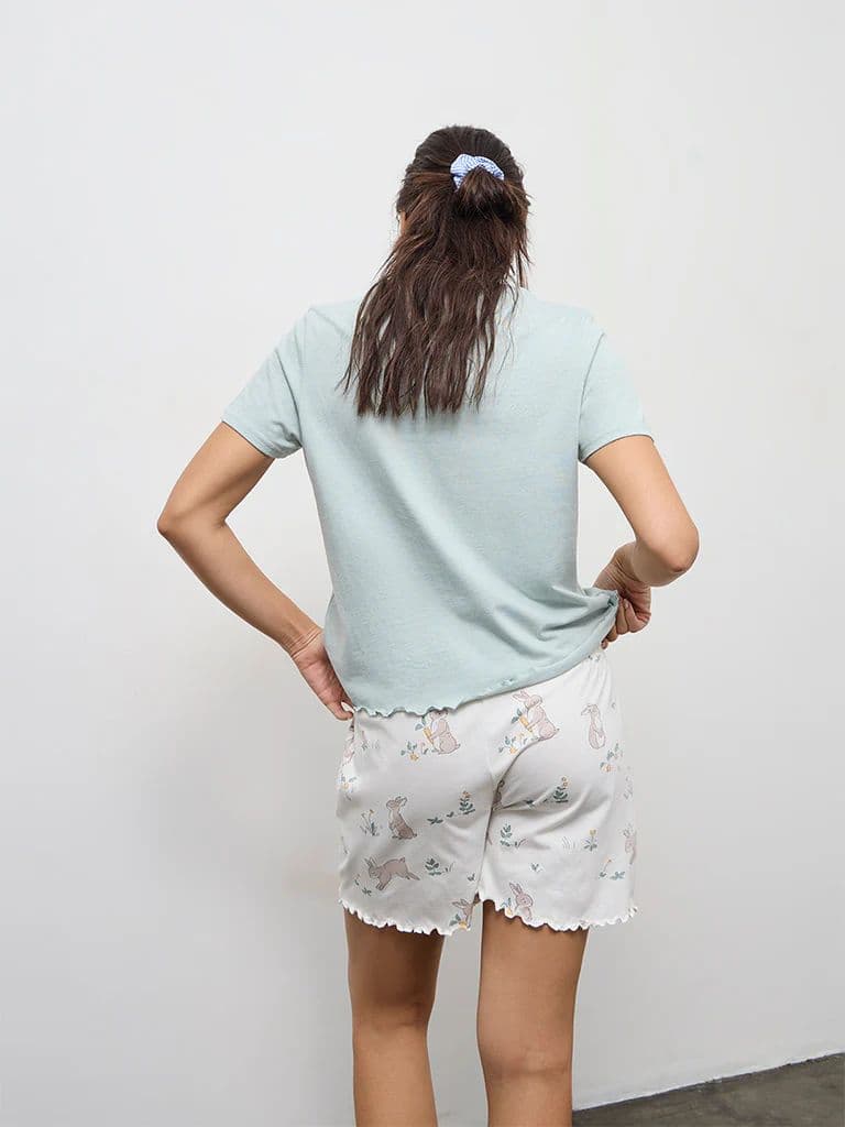 Wunderlove Sea Green Cotton-Blend T-Shirt and Shorts Set — photo 4